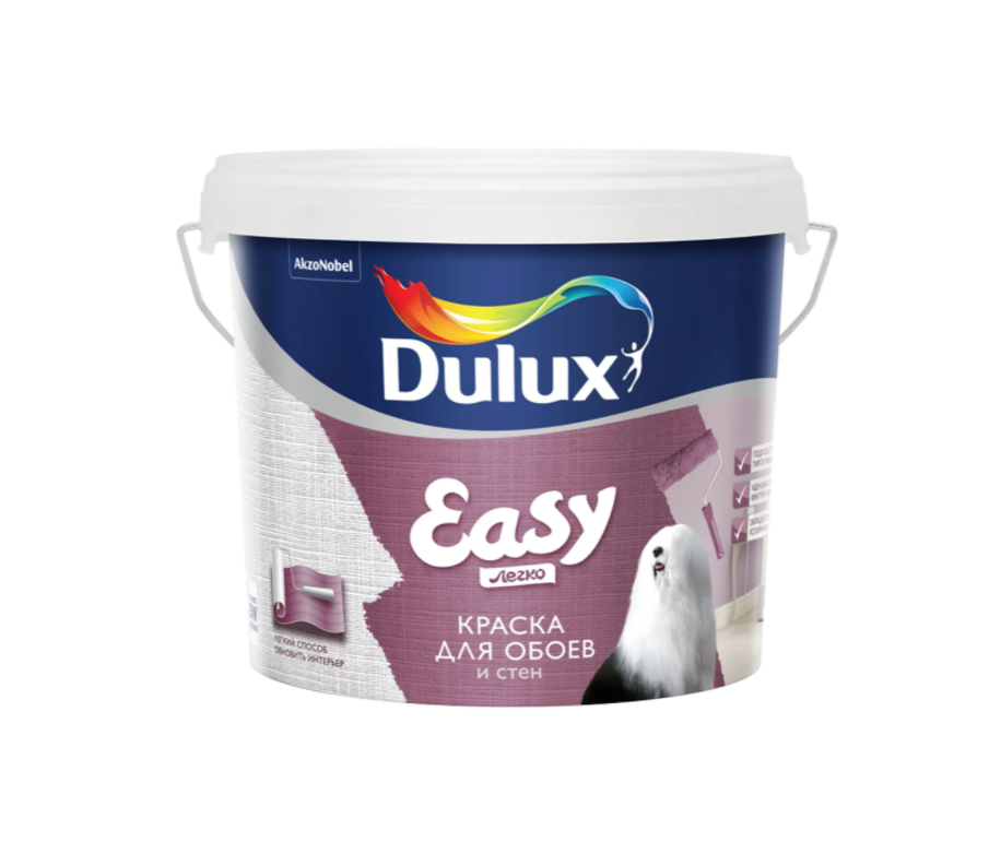 Краска для всех типов обоев Dulux Easy 5183562 2,5л (водоэмульсионная, база BW)