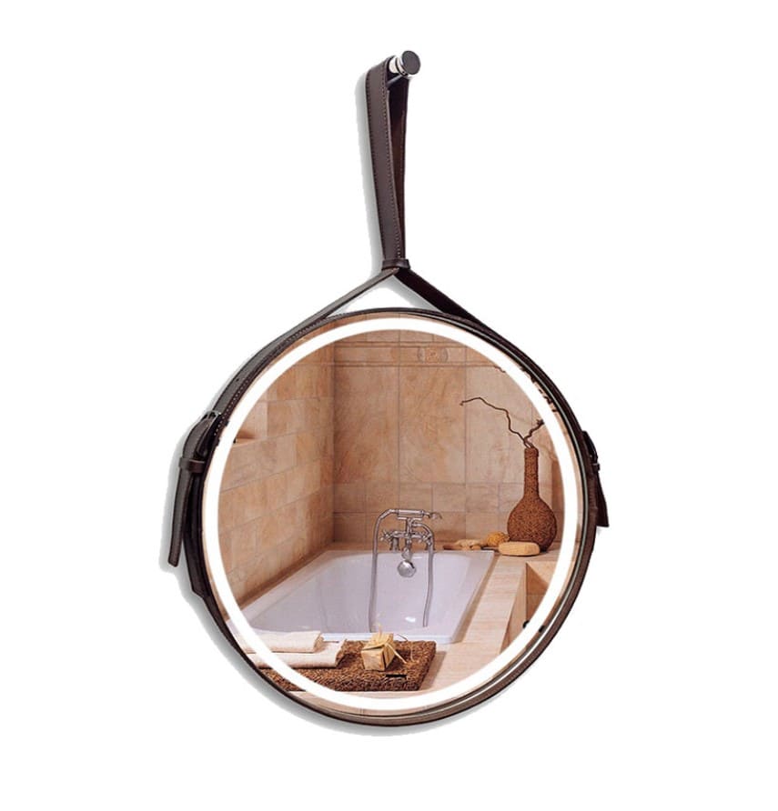 Зеркало Silver Mirrors Kapitan light ФР-00002332 d610мм (коричневая кожа, бесконтактный сенсор)