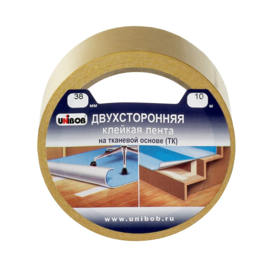 Клейкая лента двухсторонняя Unibob К01453 38мм х 10м (тканевая основа)