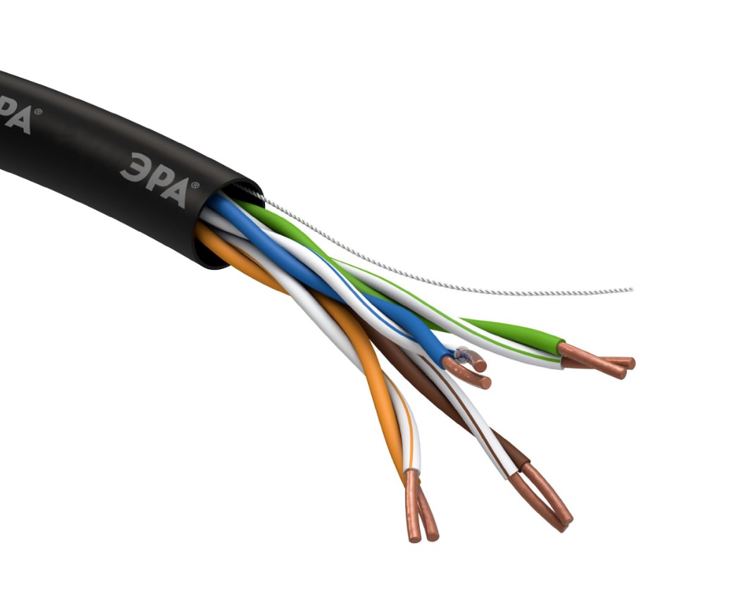 Кабель UTP Эра Outdoor 1408265 4 х 2 х 24 305м (витая пара, категория 5e, AWG solid, CU, PE, черный)