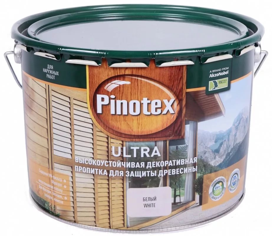 Пропитка декоративная для защиты древесины Pinotex Ultra 5270915 9л (белый)