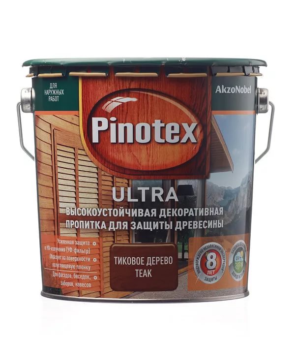 Пропитка декоративная для защиты древесины Pinotex Ultra 5353794 2,7л (тик)