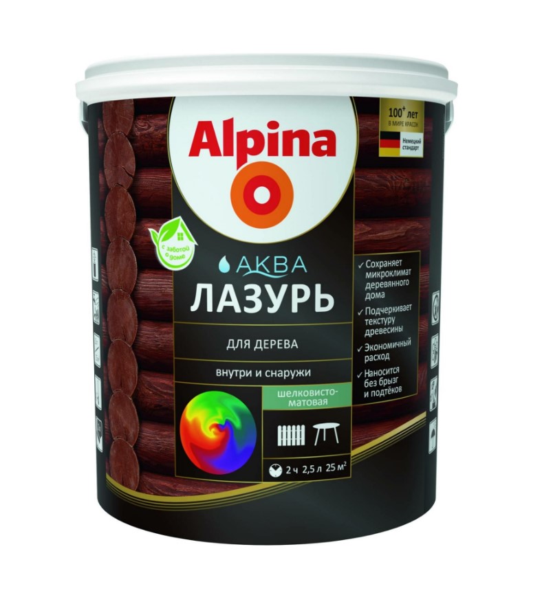 Лазурь для дерева Alpina Аква 948103465 2,5л (белый)