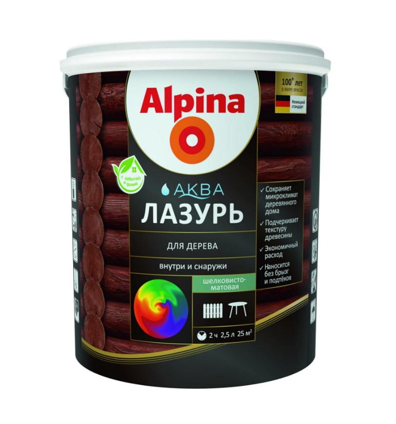 Лазурь для дерева Alpina Аква 948103481 2,5л (махагон)