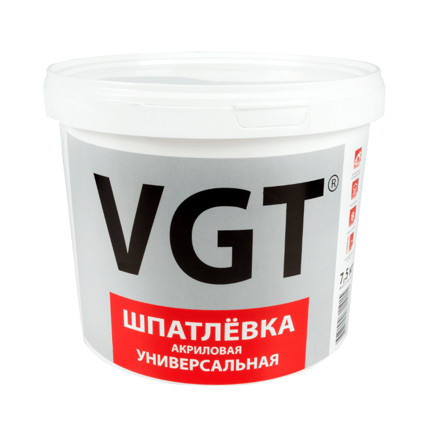 Шпатлевка акриловая универсальная VGT 7,5 кг (для наружних и внутренних работ)