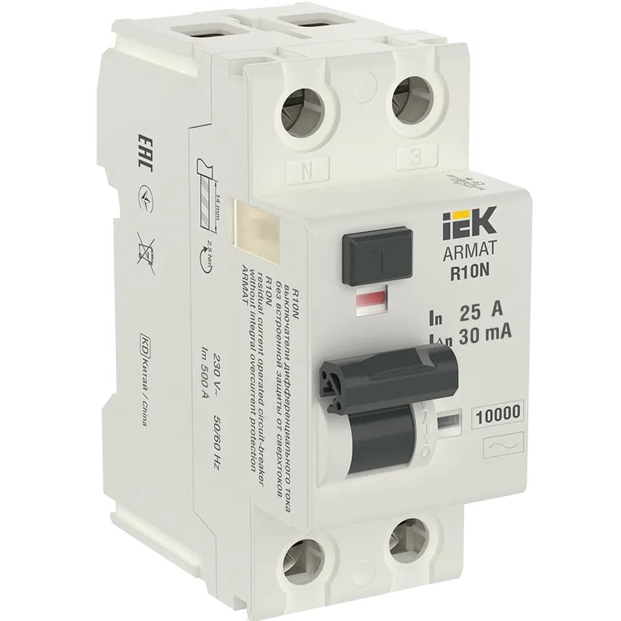 Выключатель дифференциального тока IEK Armat R10N 2P 25А 30мА тип AC AR-R10N-2-025C030