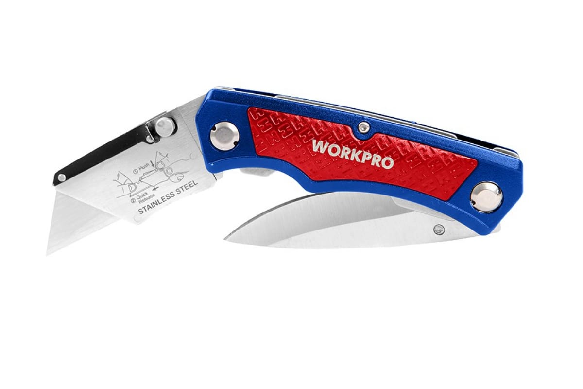 Нож строительный Workpro W011011 (складной, 2 независимых лезвия)