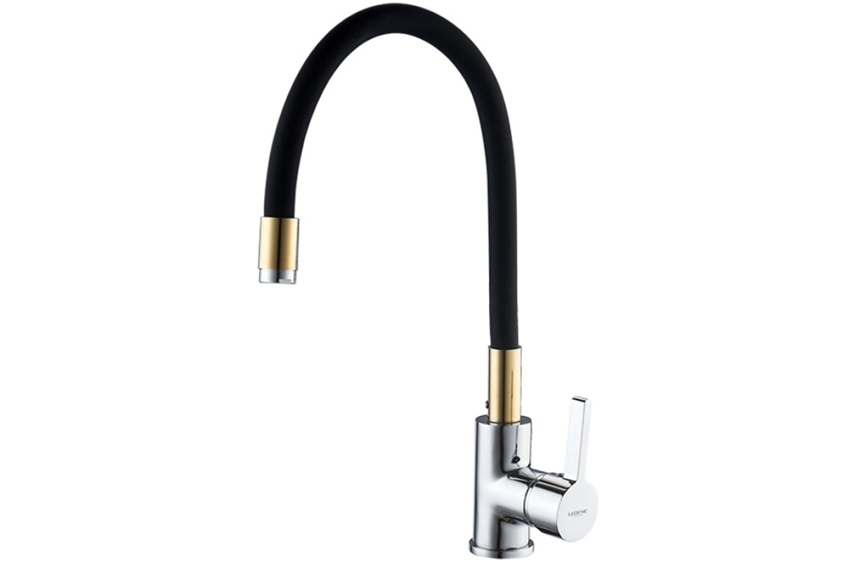 Смеситель для кухни Ledeme Rainbow L4898-10 (с гибким изливом, черный)