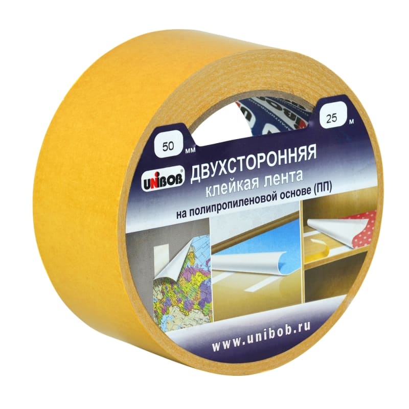 Лента клейкая двусторонняя Unibob 220457 38915 25мм x 10м (полипропилен)