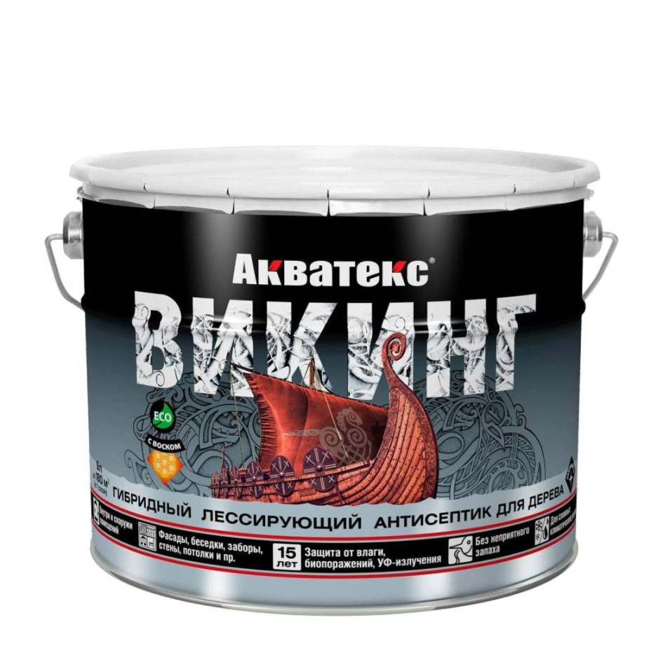 Антисептик для дерева лессирующий Акватекс Викинг 9л (орех)