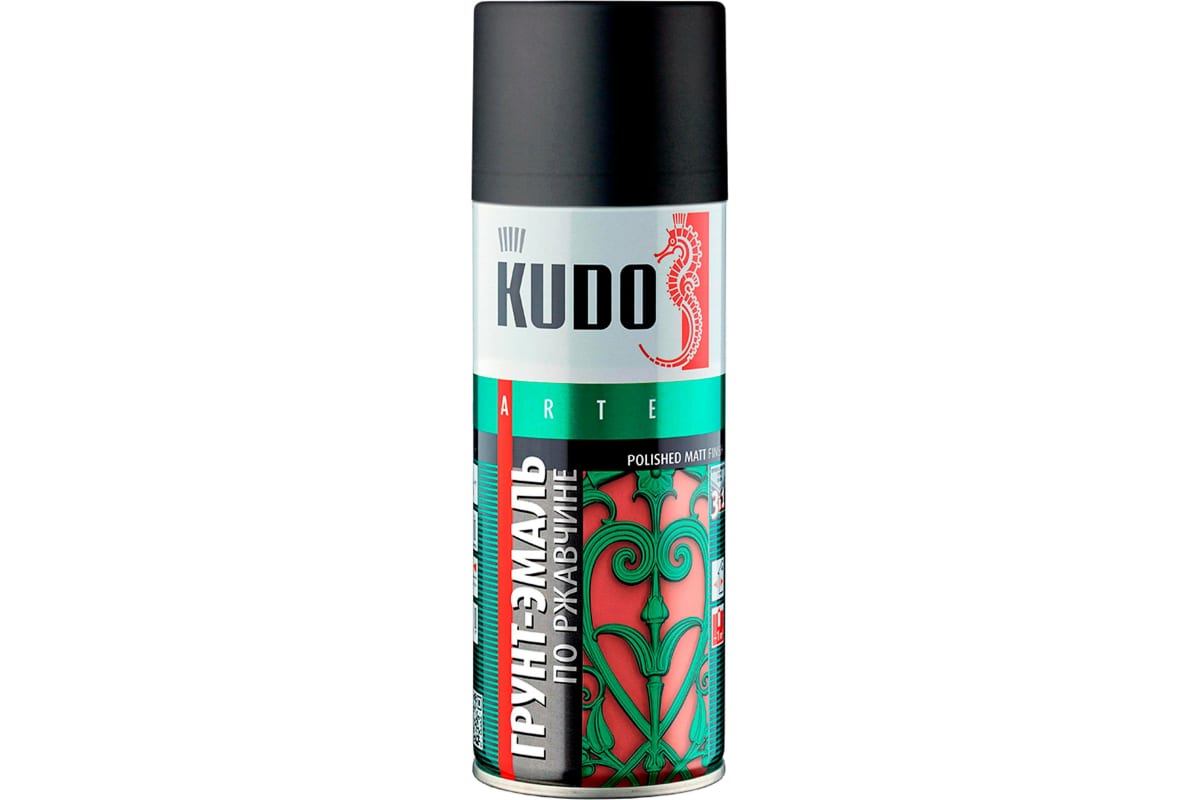 Грунт-эмаль аэрозольная по ржавчине Kudo KU-319005 520мл (гладкая, матовая, RAL 9005 черная)