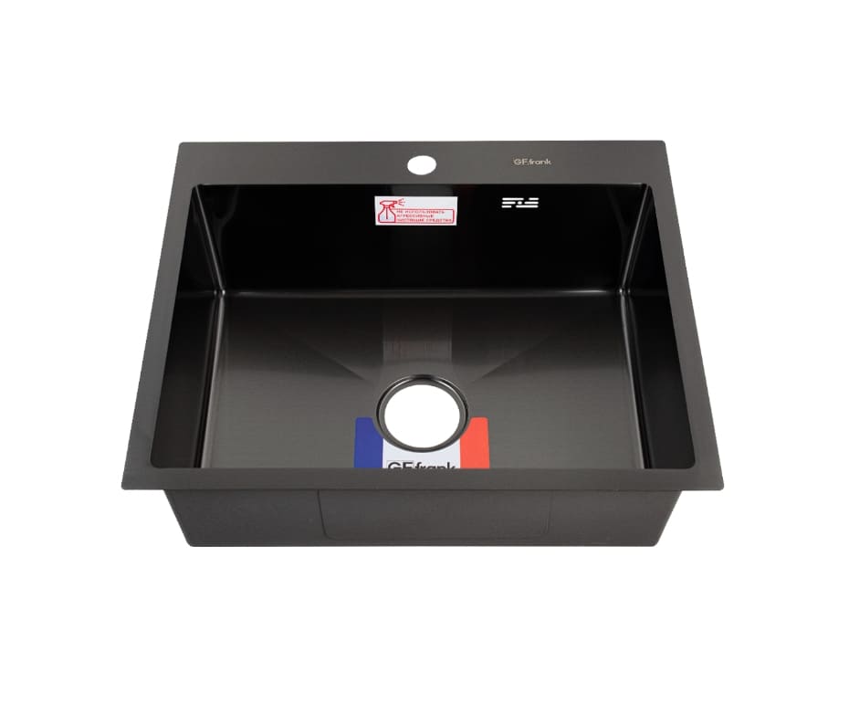 Кухонная мойка врезная GFfrank 60502G 60х50 см (графит, толщина 2х0,6 мм, глубина 200 мм, большой сифон с переливом)