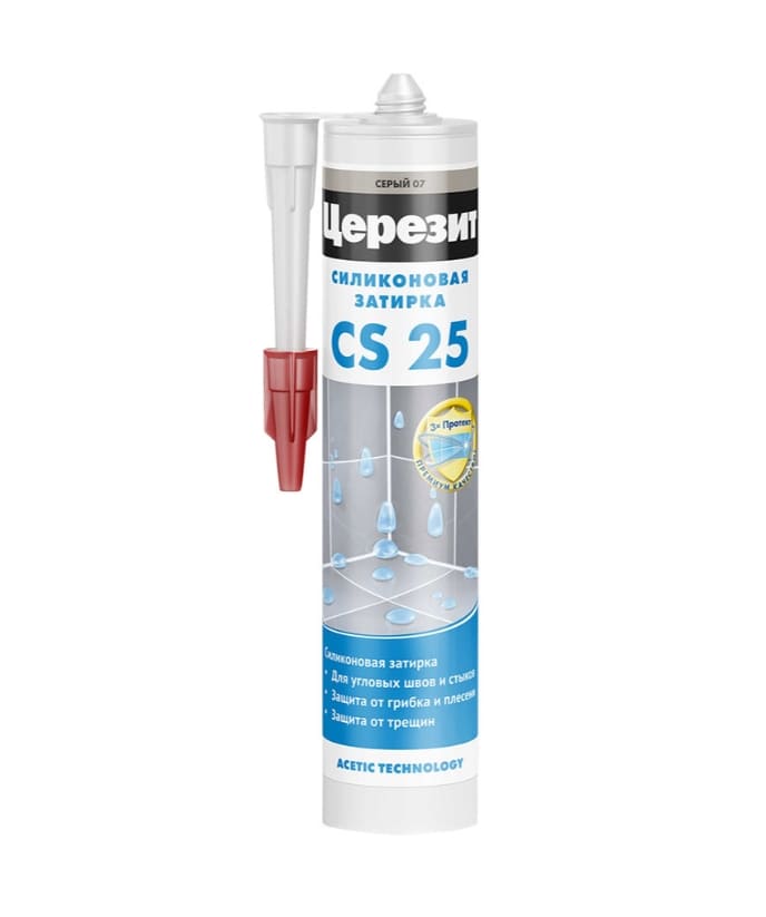 Герметик силиконовый Ceresit CS25 280 мл (с усиленным противогрибковым эффектом, серый 07)