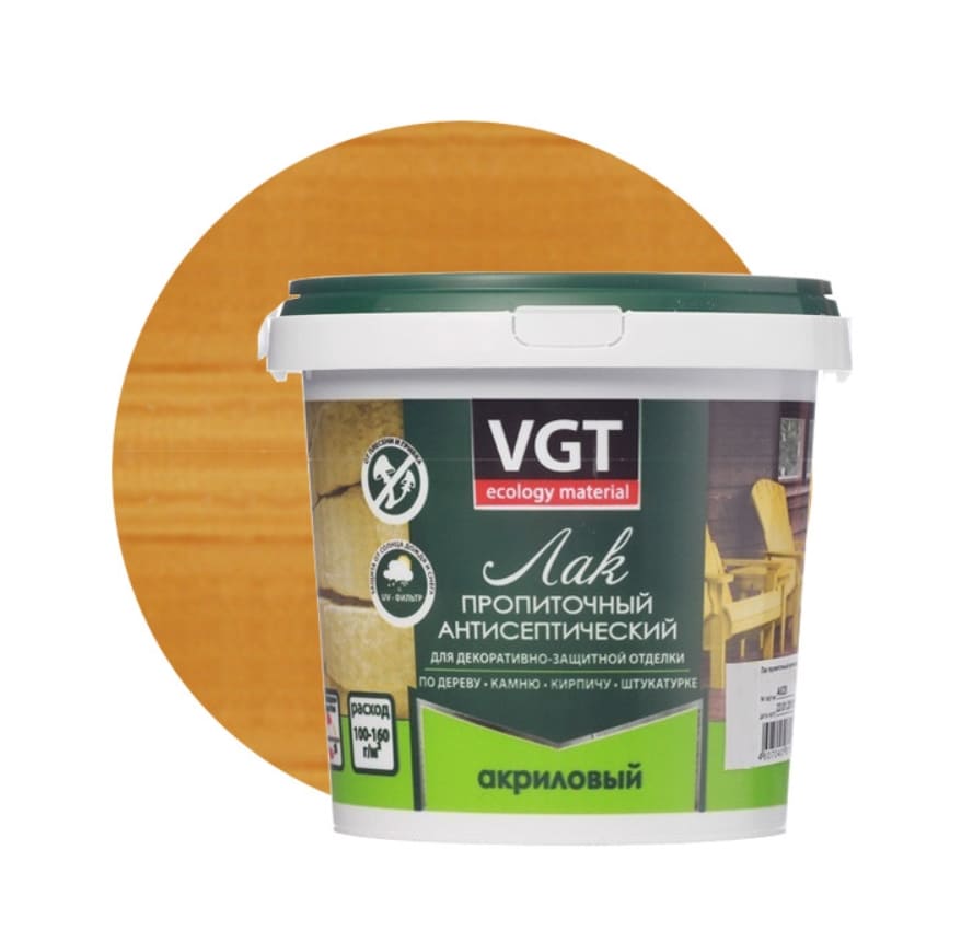 Лак пропиточный с антисептиком VGT 0,9 кг (акриловый, орех)